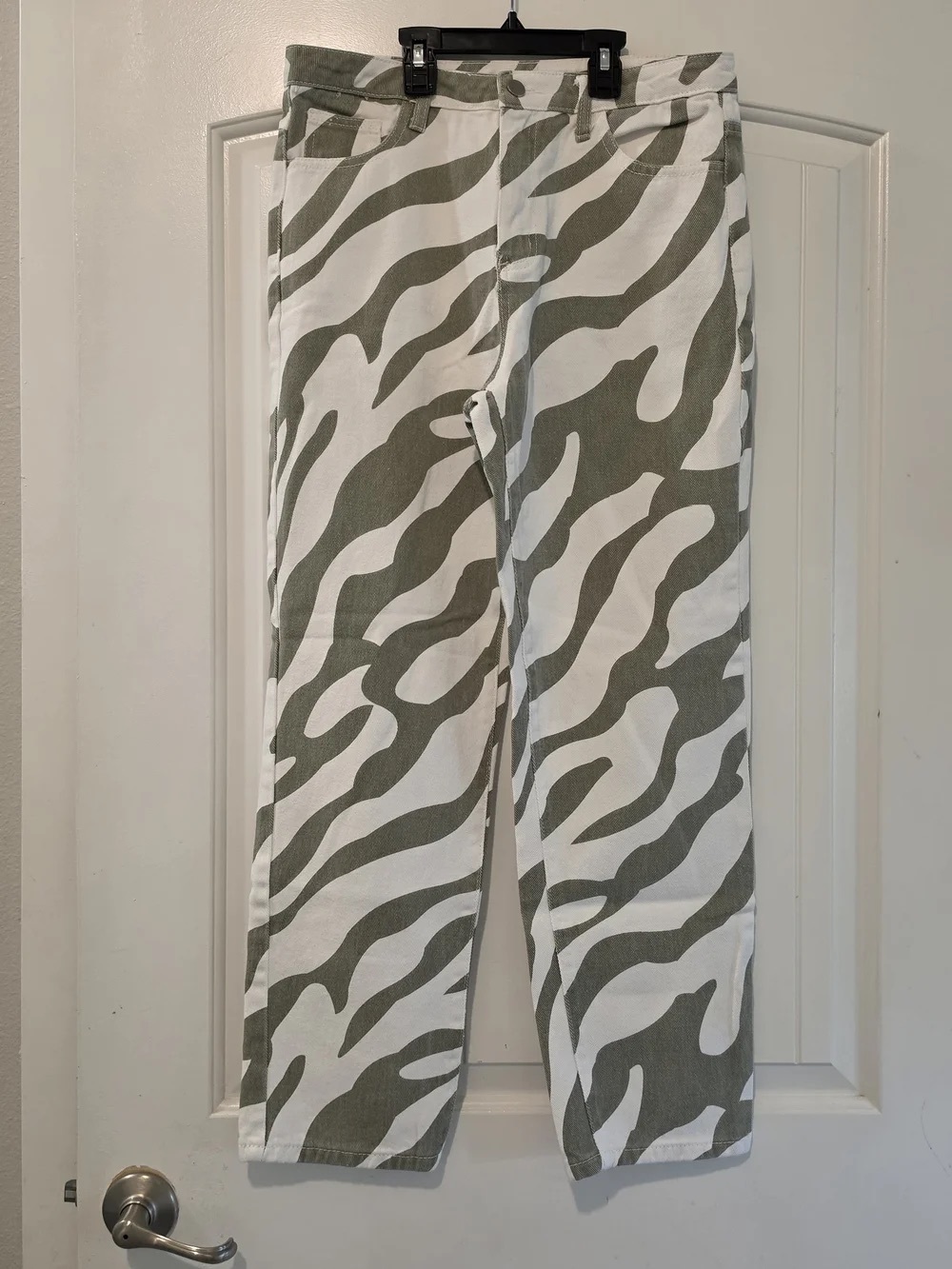 Olive Zebra-Print Straight Leg Women's Pants